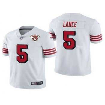 Men's San Francisco 49ers #5 Trey Lance White 2021 75th Anniversary Color Rush Stitched NFL Jersey