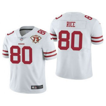 Men's San Francisco 49ers #80 Jerry Rice White 75th Anniversary Patch 2021 Vapor Untouchable Stitched Nike Limited Jersey