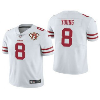 Men's San Francisco 49ers #8 Steve Young White 75th Anniversary Patch 2021 Vapor Untouchable Stitched Nike Limited Jersey