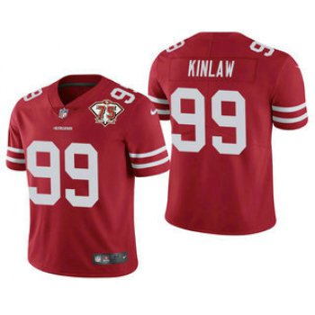 Men's San Francisco 49ers #99 Javon Kinlaw Red 75th Anniversary Patch 2021 Vapor Untouchable Stitched Nike Limited Jersey