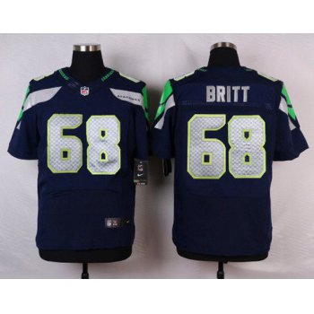 Men's Seattle Seahawks #68 Justin Britt Navy Blue Team Color NFL Nike Elite Jersey