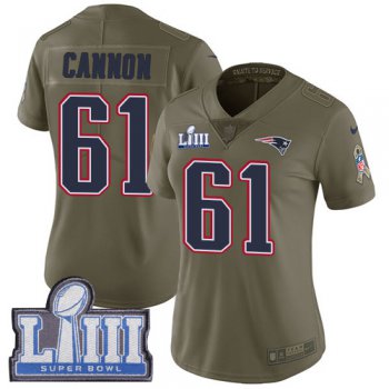 #61 Limited Marcus Cannon Olive Nike NFL Women's Jersey New England Patriots 2017 Salute to Service Super Bowl LIII Bound