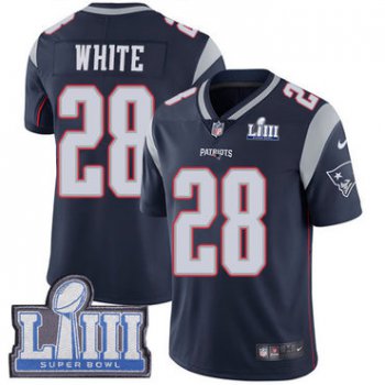 #28 Limited James White Navy Blue Nike NFL Home Youth Jersey New England Patriots Vapor Untouchable Super Bowl LIII Bound