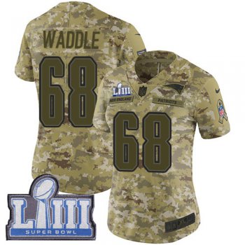 #68 Limited LaAdrian Waddle Camo Nike NFL Women's Jersey New England Patriots 2018 Salute to Service Super Bowl LIII Bound