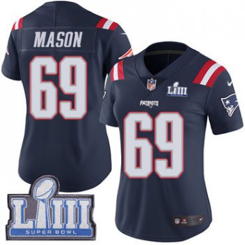 #69 Limited Shaq Mason Navy Blue Nike NFL Women's Jersey New England Patriots Rush Vapor Untouchable Super Bowl LIII Bound