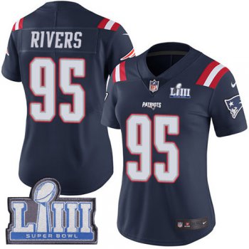 #95 Limited Derek Rivers Navy Blue Nike NFL Women's Jersey New England Patriots Rush Vapor Untouchable Super Bowl LIII Bound