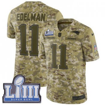 Youth New England Patriots #11 Julian Edelman Camo Nike NFL 2018 Salute to Service Super Bowl LIII Bound Limited Jersey