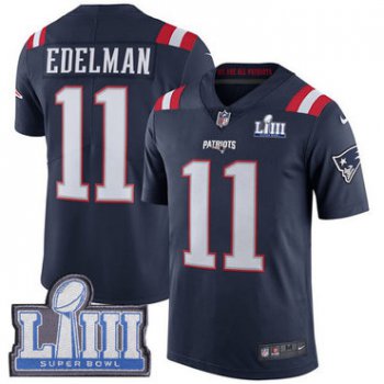 Youth New England Patriots #11 Julian Edelman Navy Blue Nike NFL Rush Vapor Untouchable Super Bowl LIII Bound Limited Jersey