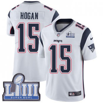 Youth New England Patriots #15 Chris Hogan White Nike NFL Road Vapor Untouchable Super Bowl LIII Bound Limited Jersey