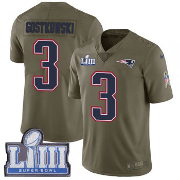 Youth New England Patriots #3 Stephen Gostkowski Olive Nike NFL 2017 Salute to Service Super Bowl LIII Bound Limited Jersey