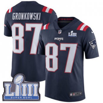 Youth New England Patriots #87 Rob Gronkowski Navy Blue Nike NFL Rush Vapor Untouchable Super Bowl LIII Bound Limited Jersey