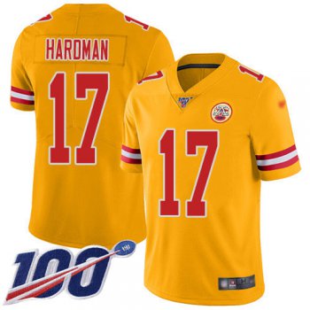 Nike Chiefs #17 Mecole Hardman Gold Men's Stitched NFL Limited Inverted Legend 100th Season Jersey