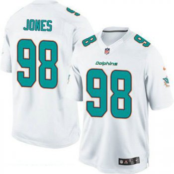 Men's Miami Dolphins #98 Jason Jones White Road Stitched NFL Nike Game Jersey