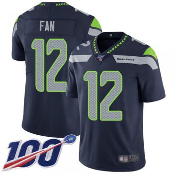 Seahawks #12 Fan Steel Blue Team Color Men's Stitched Football 100th Season Vapor Limited Jersey