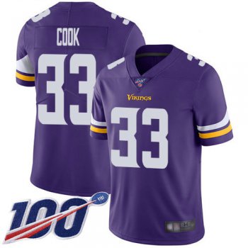 Vikings #33 Dalvin Cook Purple Team Color Men's Stitched Football 100th Season Vapor Limited Jersey