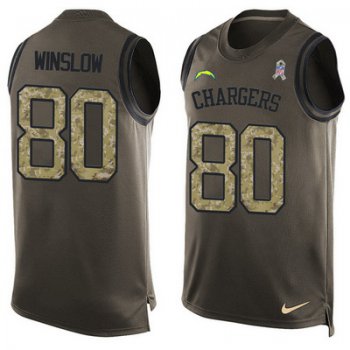 Men's San Diego Chargers #80 Kellen Winslow Green Salute to Service Hot Pressing Player Name & Number Nike NFL Tank Top Jersey