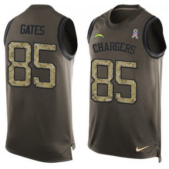 Men's San Diego Chargers #85 Antonio Gates Green Salute to Service Hot Pressing Player Name & Number Nike NFL Tank Top Jersey