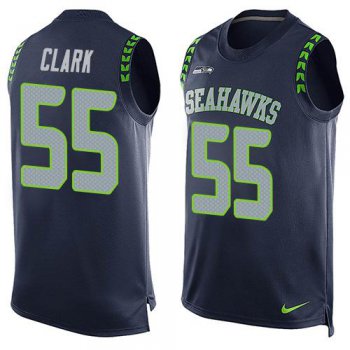 Men's Seattle Seahawks #55 Frank Clark Navy Blue Hot Pressing Player Name & Number Nike NFL Tank Top Jersey