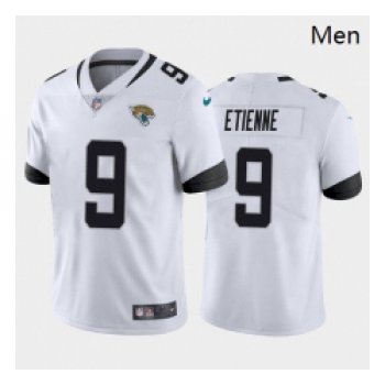 Men Jacksonville Jaguars #9 Travis Etienne White Blue Black 2021 Draft Jersey