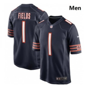 Men Nike Chicago Bears #1 Justin Fields Navy 2021 NFL Draft First Round Pick Game Jersey