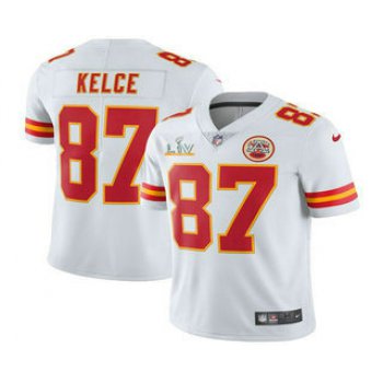 Men's Kansas City Chiefs #87 Travis Kelce White 2021 Super Bowl LV Vapor Untouchable Stitched Nike Limited NFL Jersey