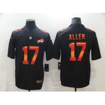 Men's Buffalo Bills #17 Josh Allen Black Red Orange Stripe Vapor Limited Nike NFL Jersey