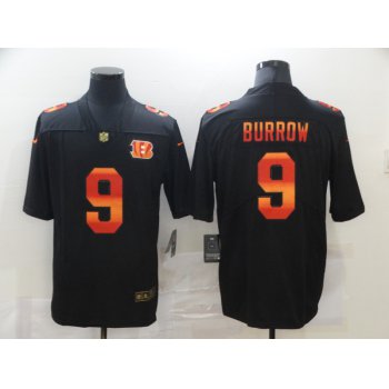 Men's Cincinnati Bengals #9 Joe Burrow Black Red Orange Stripe Vapor Limited Nike NFL Jersey