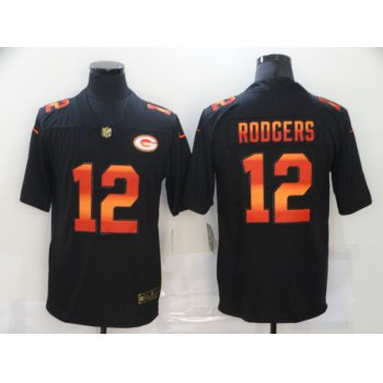 Men's Green Bay Packers #12 Aaron Rodgers Black Red Orange Stripe Vapor Limited Nike NFL Jersey