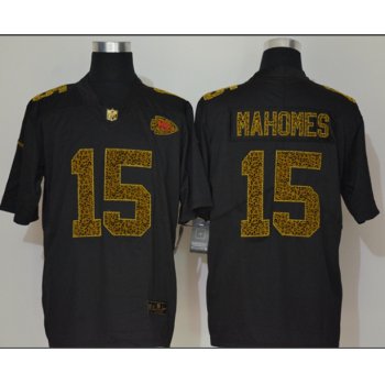 Men's Kansas City Chiefs #15 Patrick Mahomes Black 2020 Nike Flocked Leopard Print Vapor Limited NFL Jersey