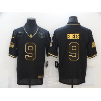 Men's New Orleans Saints #9 Drew Brees Black Gold 2020 Salute To Service Stitched NFL Nike Limited Jersey