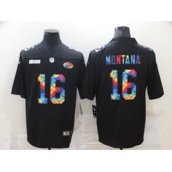 Men's San Francisco 49ers #16 Joe Montana Multi-Color Black 2020 NFL Crucial Catch Vapor Untouchable Nike Limited Jersey