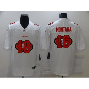 Men's San Francisco 49ers #16 Joe Montana White 2020 Shadow Logo Vapor Untouchable Stitched NFL Nike Limited Jersey