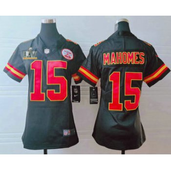 Women's Kansas City Chiefs #15 Patrick Mahomes Black 2021 Super Bowl LV Vapor Untouchable Stitched Nike Limited NFL Jersey