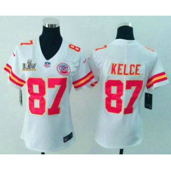 Women's Kansas City Chiefs #87 Travis Kelce White 2021 Super Bowl LV Vapor Untouchable Stitched Nike Limited NFL Jersey