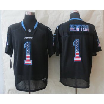 Nike Carolina Panthers #1 Cam Newton 2014 USA Flag Fashion Black Elite Jersey