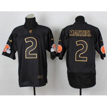 Nike Cleveland Browns #2 Johnny Manziel 2014 All Black/Gold Elite Jersey