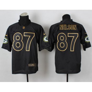 Nike Green Bay Packers #87 Jordy Nelson 2014 All Black/Gold Elite Jersey