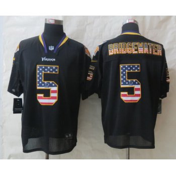 Nike Minnesota Vikings #5 Teddy Bridgewater 2014 USA Flag Fashion Black Elite Jersey