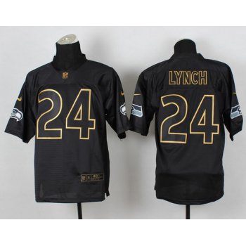 Nike Seattle Seahawks #24 Marshawn Lynch 2014 All Black/Gold Elite Jersey