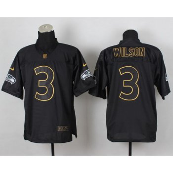 Nike Seattle Seahawks #3 Russell Wilson 2014 All Black/Gold Elite Jersey