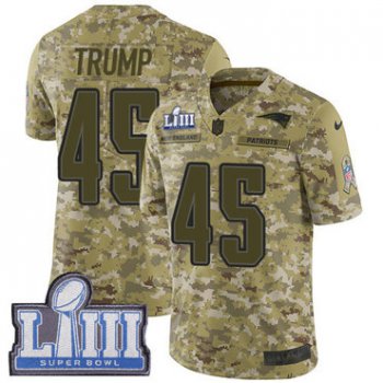 #45 Limited Donald Trump Camo Nike NFL Youth Jersey New England Patriots 2018 Salute to Service Super Bowl LIII Bound