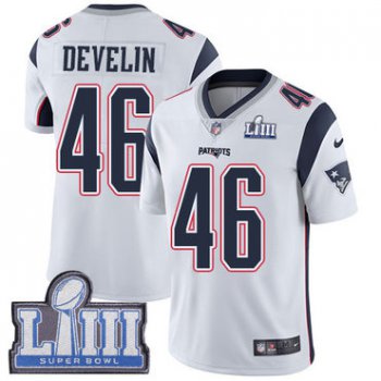 #46 Limited James Develin White Nike NFL Road Youth Jersey New England Patriots Vapor Untouchable Super Bowl LIII Bound