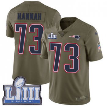 #73 Limited John Hannah Olive Nike NFL Youth Jersey New England Patriots 2017 Salute to Service Super Bowl LIII Bound