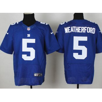 Nike New York Giants #5 Steve Weatherford Blue Elite Jersey