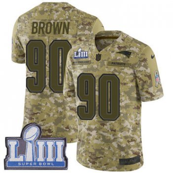 #90 Limited Malcom Brown Camo Nike NFL Youth Jersey New England Patriots 2018 Salute to Service Super Bowl LIII Bound