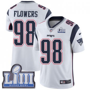 #98 Limited Trey Flowers White Nike NFL Road Youth Jersey New England Patriots Vapor Untouchable Super Bowl LIII Bound