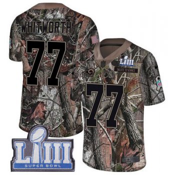 Youth Los Angeles Rams #77 Andrew Whitworth Camo Nike NFL Rush Realtree Super Bowl LIII Bound Limited Jersey