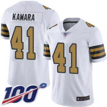 Saints #41 Alvin Kamara White Men's Stitched Football Limited Rush 100th Season Jersey