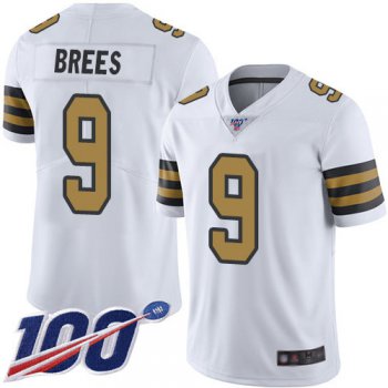 Saints #9 Drew Brees White Men's Stitched Football Limited Rush 100th Season Jersey