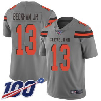 Browns #13 Odell Beckham Jr Gray Men's Stitched Football Limited Inverted Legend 100th Season Jersey